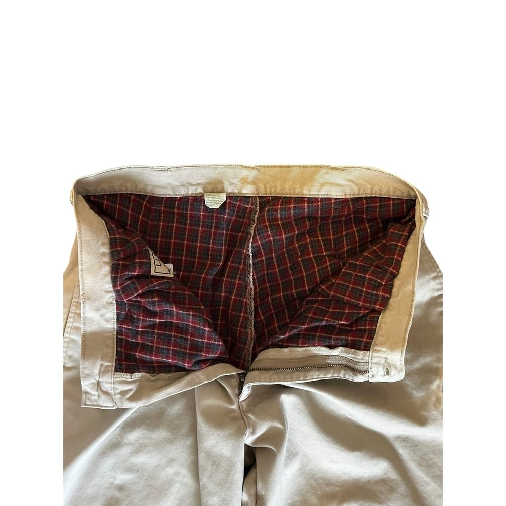 Vintage L.L. Bean Flannel Lined Khaki Pants 33x33 Pleated Tan Gorpcore Cabincore - Picture 3 of 8
